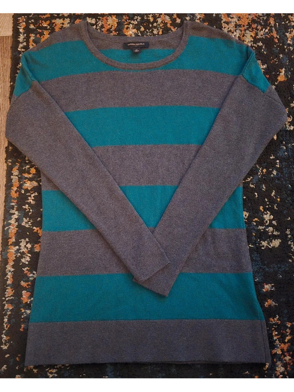Vintage Banana Republic Striped Long Sleeve Sweater Teal & Charcoal Gray XS